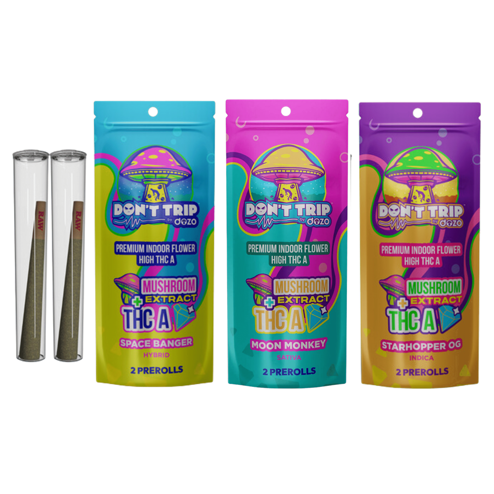Dozo Don't Trip THC-A Diamond Infused Mushroom Extract Pre-Rolls, 2pk