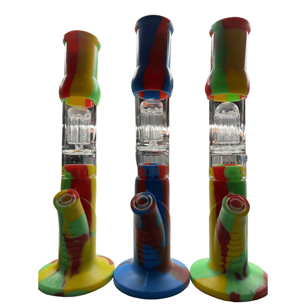 Silicone Water Pipe with Tree Perc and Glass Downstem