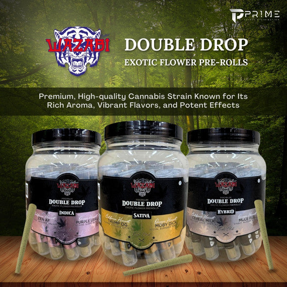 Wazabi Exotics Double Drop THC-A Pre-Rolls Jar, 1.5g