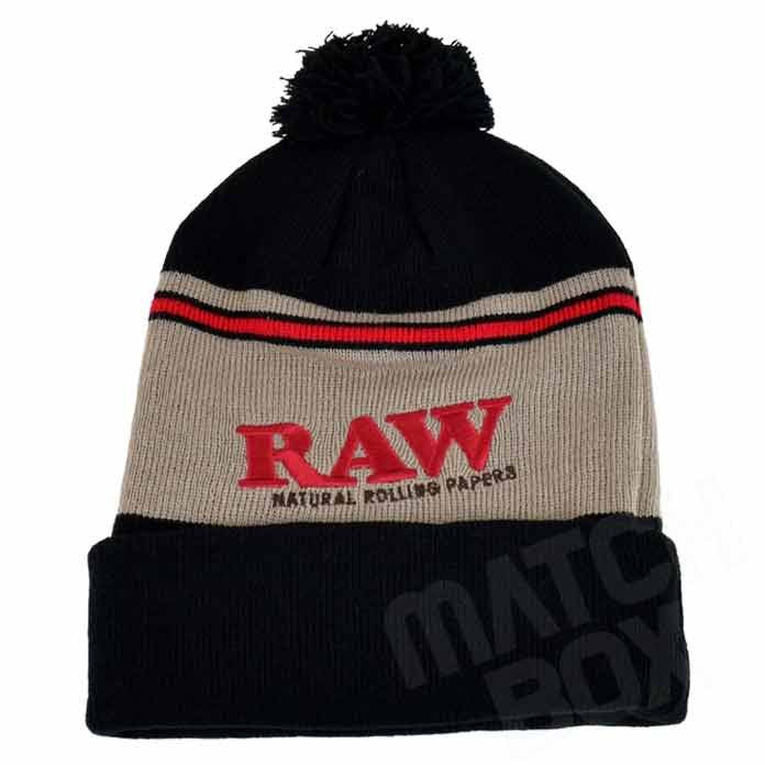 RAW POMPOM BEANIE BLACK/BROWN