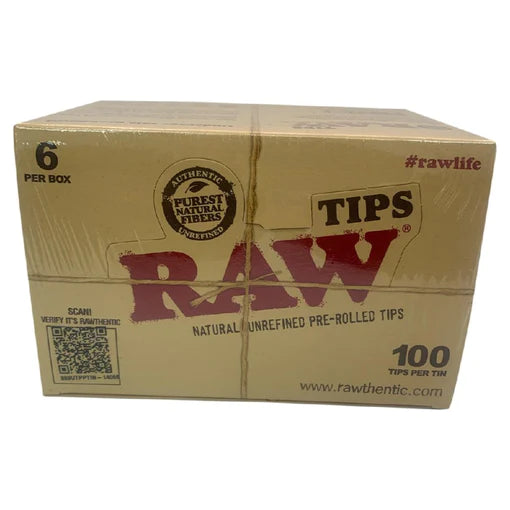 RAW PRE-ROLLED 100CT TIPS IN TIN - 6PK DISPLAY BOX