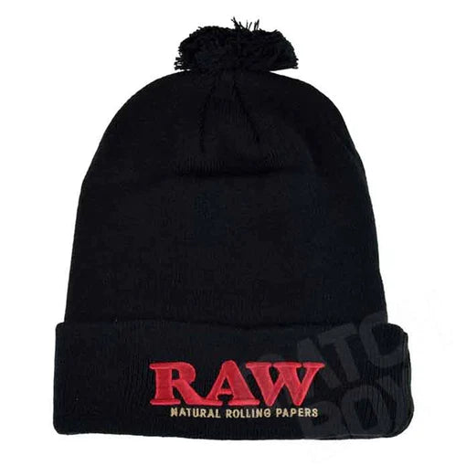 RAW POMPOM KNIT BEANIE BLACK