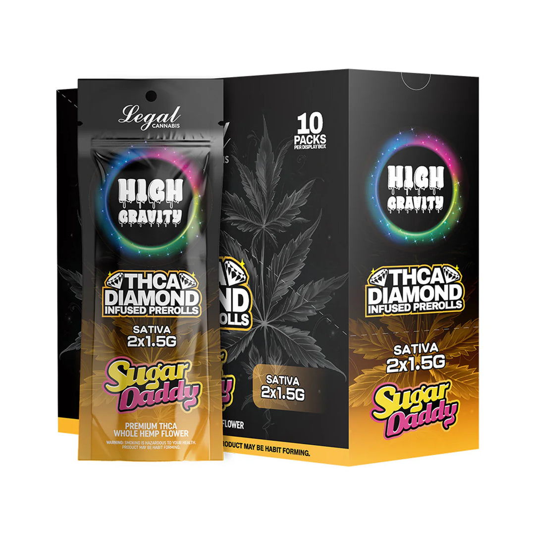 HIGH GRAVITY THCA DIAMOND PRE ROLLS 1.5G 2PK 10CT