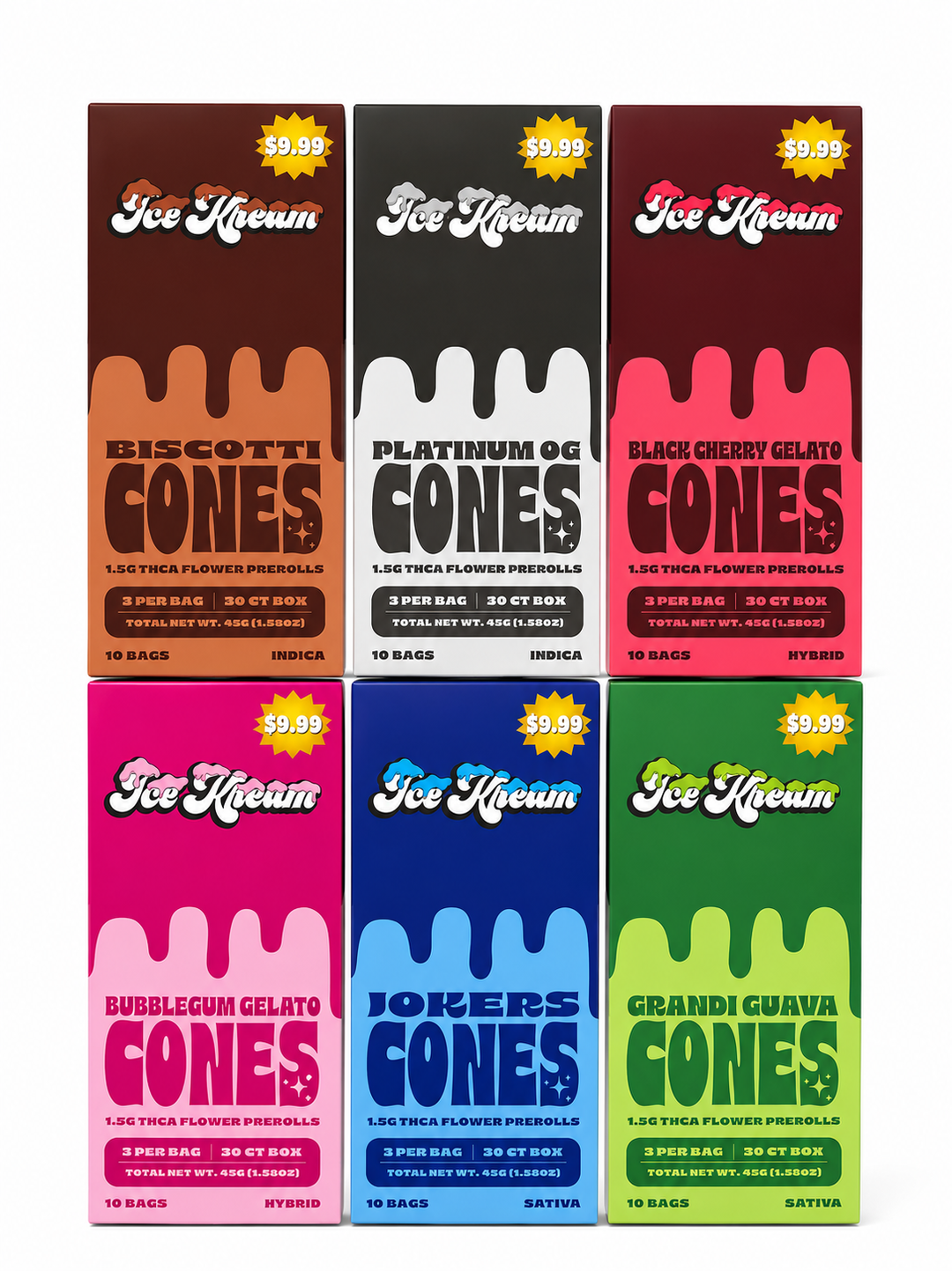 ICE KREAM 1.5G CONES THCA PRE ROLLS 3PK 10CT