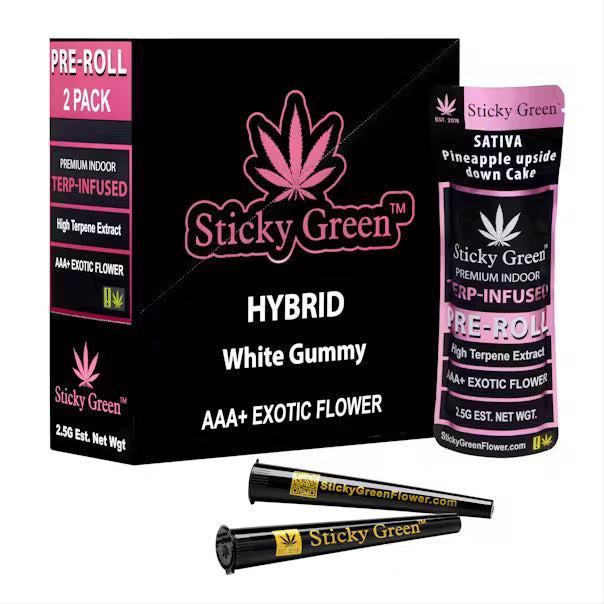 STICKY GREEN 2.5G TREP INFUSED PRE ROLLS 2PK 10CT