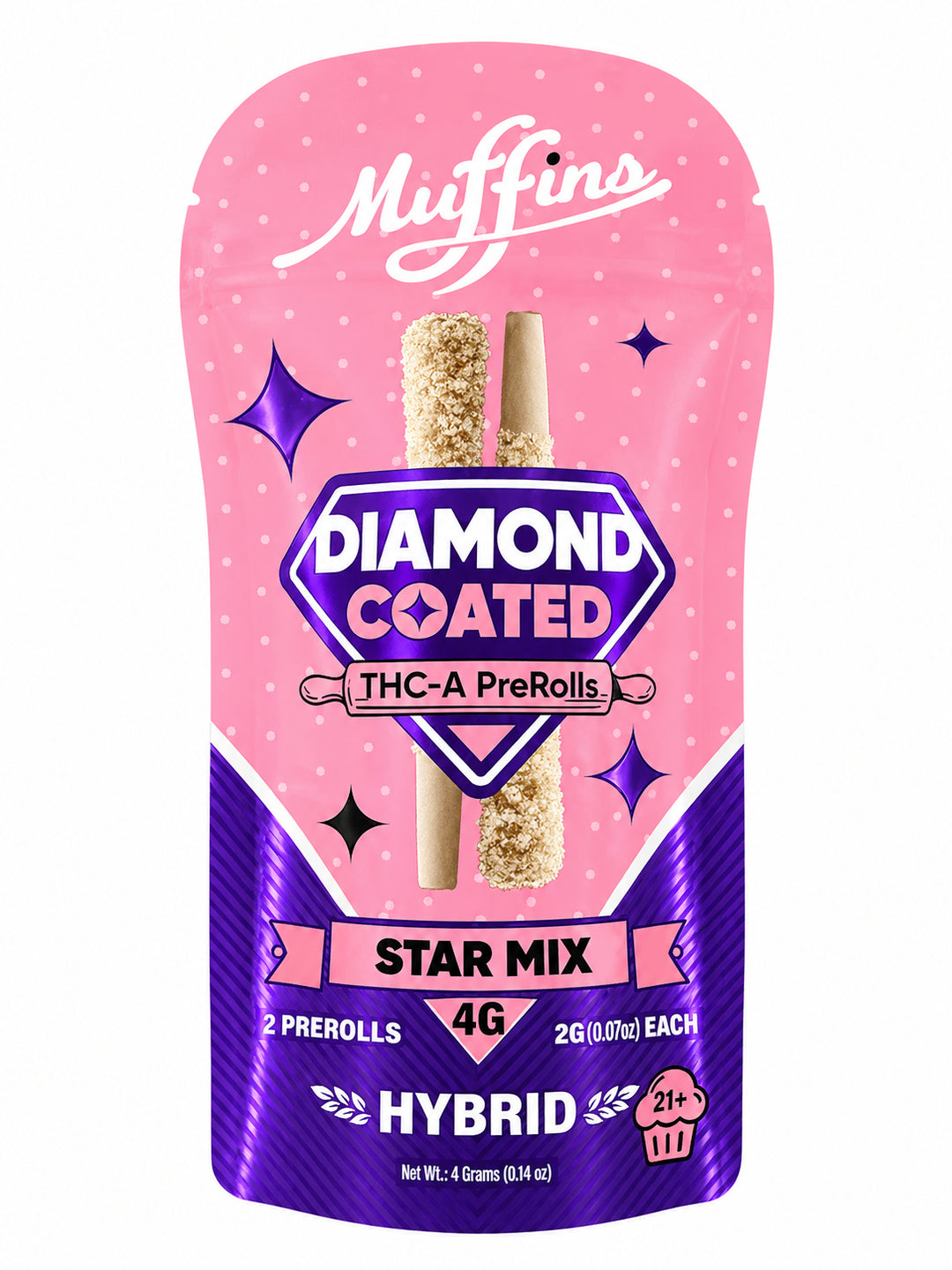 MUFFINS THC DIAMOND COATED PRE ROLLS 2PK 4G 5CT
